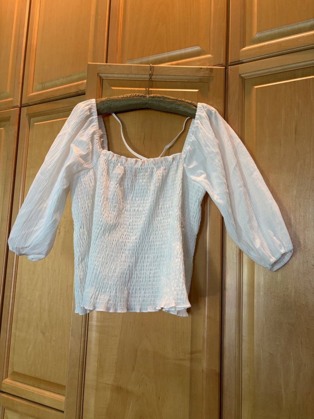 White Smocked Peasant Blouse with Puff Sleeves